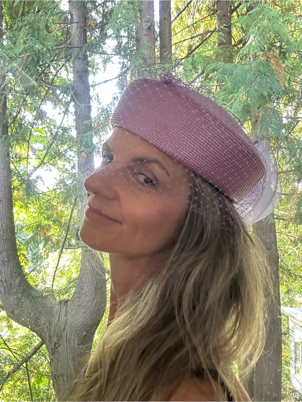Vintage Glory II Lavender Purple Pillbox Derby Hat Veil & Bow